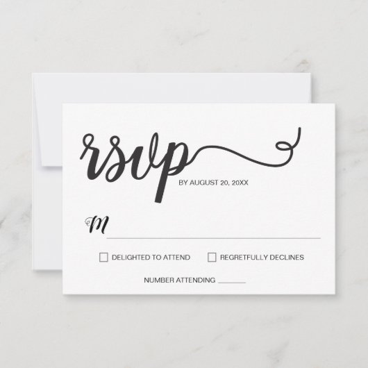 Minimalistisch modern script bruiloft RSVP kaartje (Voorkant)