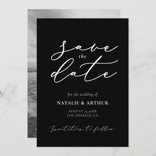 Minimalistisch modern script bruiloft save the date (Voorkant / Achterkant)