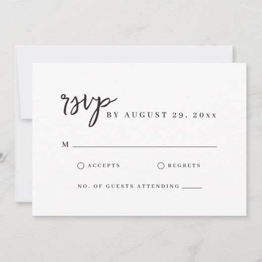 Minimalistisch Modern Script Eenvoudig Wit RSVP-ka Kaart (Voorkant)