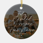 Minimalistisch Modern Script Feliz Navidad Foto Keramisch Ornament (Voorkant)