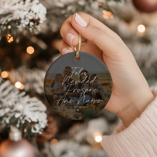 Minimalistisch Modern Script Feliz Navidad Foto Keramisch Ornament