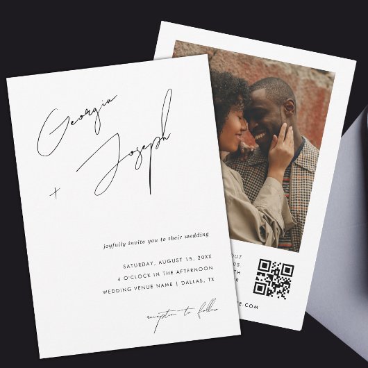 minimalistisch | Modern Script Foto QR Code Bruilo Kaart