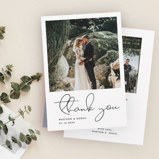 Minimalistisch modern script foto Simple Wedding  Bedankkaart