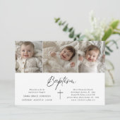 Minimalistisch Modern Script Fotocollage Doop Kaart (Staand voorkant)