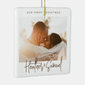 Minimalistisch modern script | Kerstsneeuwfoto Keramisch Ornament (Rechts)