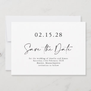 Minimalistisch modern script lettertype zwart wit save the date