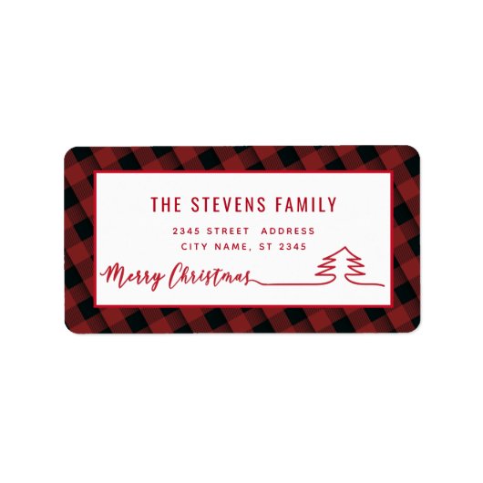 Minimalistisch modern script Merry Kerstred plaid Etiket (Voorkant)