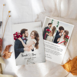 Minimalistisch Modern Script met Hart Trouwfoto  Bedankkaart