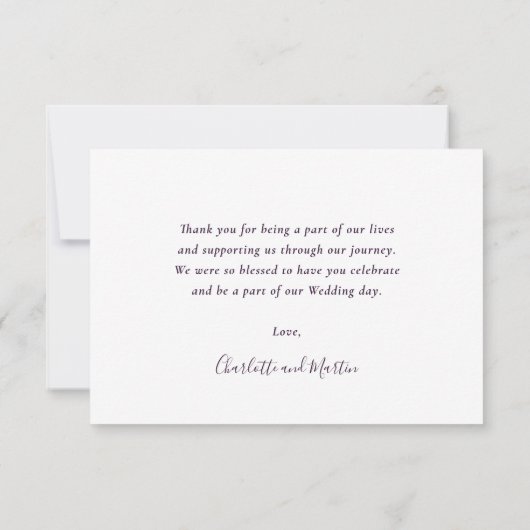 Minimalistisch Modern Script Paarse bruiloft Bedankkaart (Achterkant)