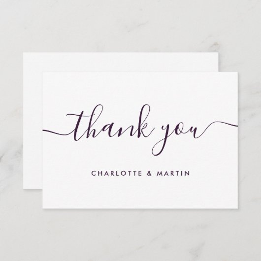 Minimalistisch Modern Script Paarse bruiloft Bedankkaart (Voorkant / Achterkant)
