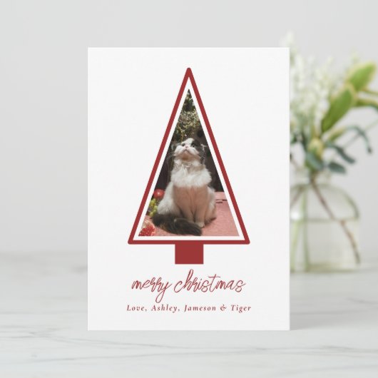 Minimalistisch Modern Script Pet Photo Christmas Feestdagenkaart (Staand voorkant)