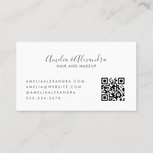 Minimalistisch modern script QR Code Black White Visitekaartje (Achterkant)