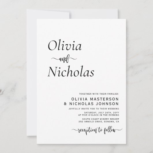 Minimalistisch modern script QR code foto bruiloft Kaart (Voorkant)