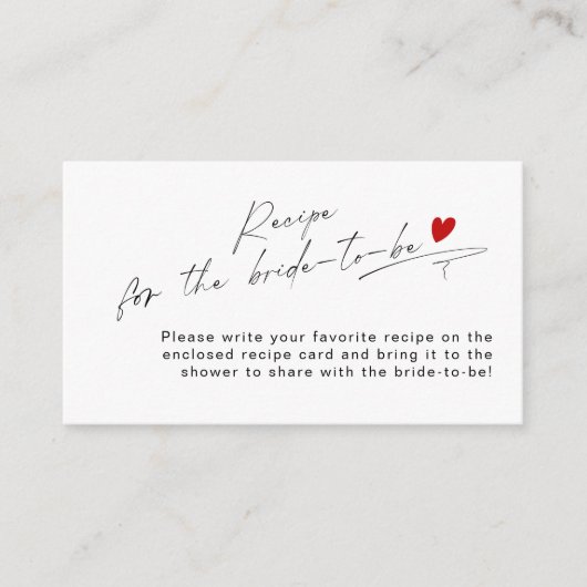 Minimalistisch modern script rood hart Recept Informatiekaartje (Voorkant)