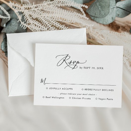 Minimalistisch modern script voor weduwschap met o RSVP kaartje