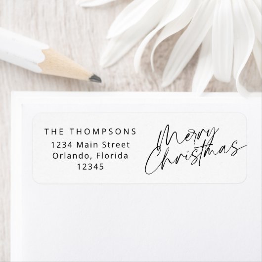 Minimalistisch Modern Script Vrolijk Kerstfeest Etiket (Insitu)
