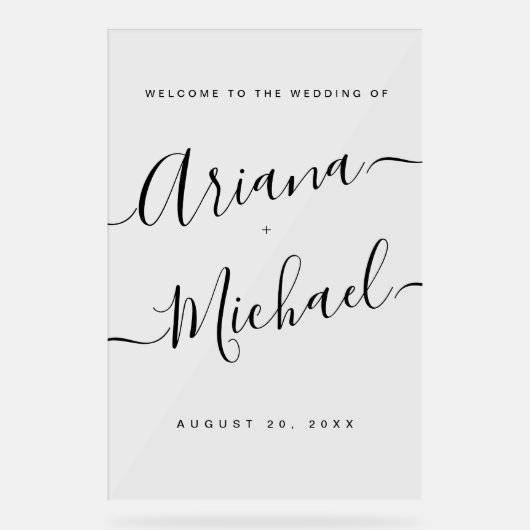 Minimalistisch modern script welkom bruiloft acryl bord (Voorkant)