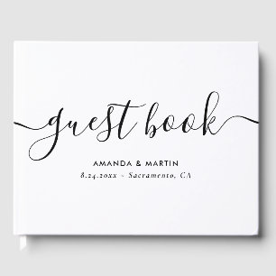 Minimalistisch modern script zwart-wit huwelijk gastenboek