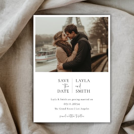 Minimalistisch Modern Script Zwart Wit Trouwfoto Save The Date
