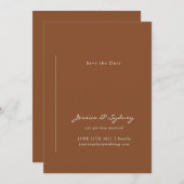 Minimalistisch modern Sienna Brown Script Wedding Save The Date (Voorkant / Achterkant)