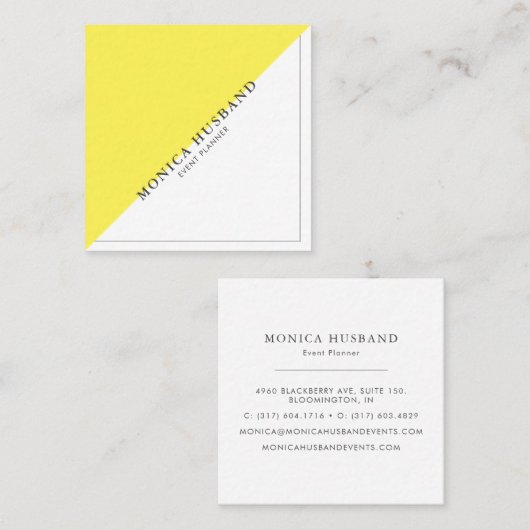 Minimalistisch Modern Square Visitekaartjes | Geel (Voorkant / Achterkant)