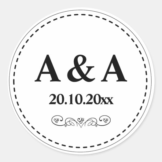 Minimalistisch, Modern, Stitch Rand Monogram Custo Ronde Sticker (Voorkant)