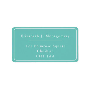 Minimalistisch modern, wit label met Blauwgroen re