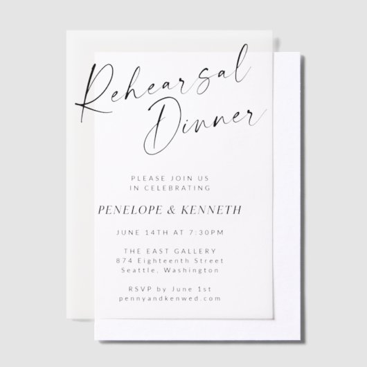 Minimalistisch modern wit script repetitief diner vellum uitnodigingen (Offset)