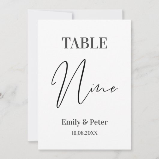 Minimalistisch modern wit WEDDING NINE-tabelnummer Bedankkaart (Voorkant)