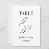 Minimalistisch modern, wit WEDDING SIX-tabelnummer Bedankkaart (Achterkant)