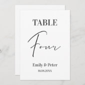 Minimalistisch modern wit WEDDING VIER tabelnummer Bedankkaart (Voorkant / Achterkant)