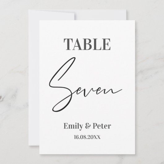 Minimalistisch modern, wit WEDDING ZEVEN-tabelnumm Bedankkaart (Voorkant)