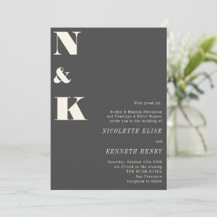 Minimalistisch modern zwart monogram huwelijk kaart