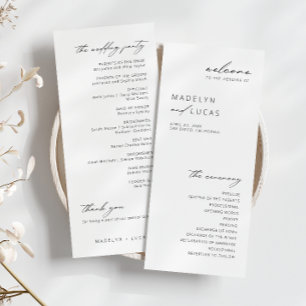Minimalistisch modern zwart White Wedding Progra Menu