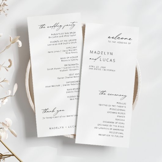 Minimalistisch modern zwart | White Wedding Progra Menu