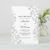 Minimalistisch Modern Zwart Wit Bloemen Bruiloft Kaart (Staand voorkant)