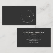 Minimalistisch modern zwart-wit cirkelmonogram visitekaartje (Voorkant / Achterkant)