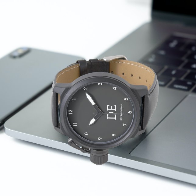 Minimalistisch modern zwart-wit monogram horloge (Creator heeft geüpload)