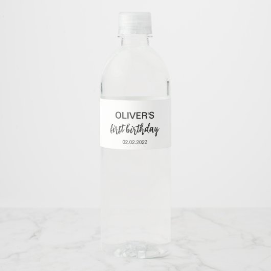 Minimalistisch modern zwart-wit verjaardagsfeest waterfles etiket (Voorkant)