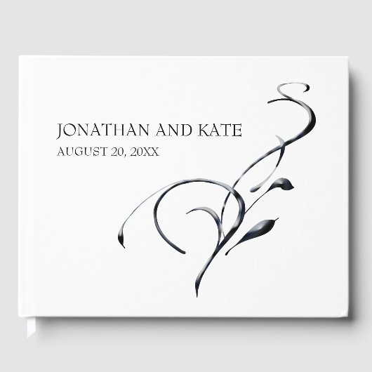 Minimalistisch & modern, zwart & wit werveling bru gastenboek (Voorkant)
