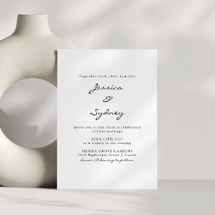 Minimalistisch modern zwart-witscript huwelijk kaart