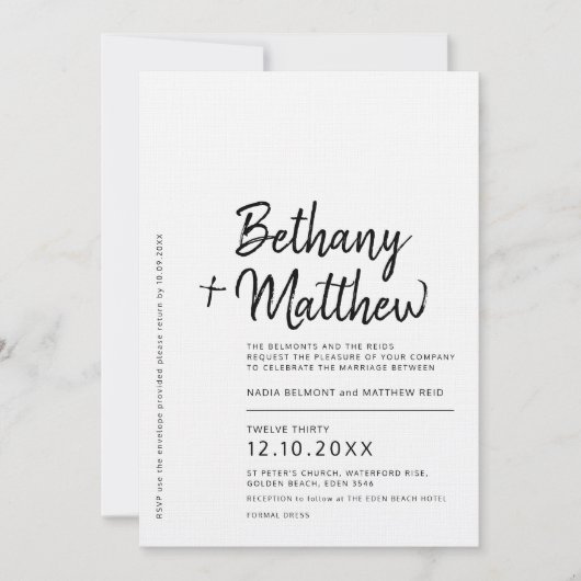 Minimalistisch mono-kalligrafiescript bruiloft kaart (Voorkant)