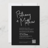 Minimalistisch mono-kalligrafisch script QR RSVP Kaart (Voorkant)