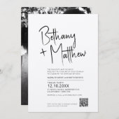 Minimalistisch mono-kalligrafisch script QR RSVP Kaart (Voorkant / Achterkant)