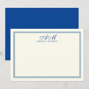 Minimalistisch monogram 2-grenszeemacht blauw notitiekaartje