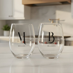 Minimalistisch Monogram Aangepaste Trouwnaam Koppe Wijnglas Zonder Voet