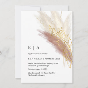 Minimalistisch Monogram Boho Roze Gouden Pampas Gr Kaart