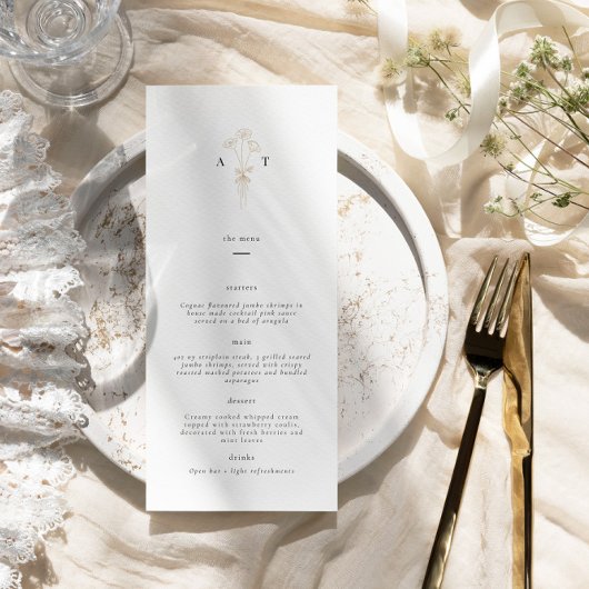 Minimalistisch Monogram Botanische Bruiloft Menu