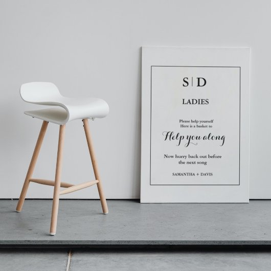 Minimalistisch Monogram Bruiloft Badkamer Mand Tek Reclamebord Met Voetstuk