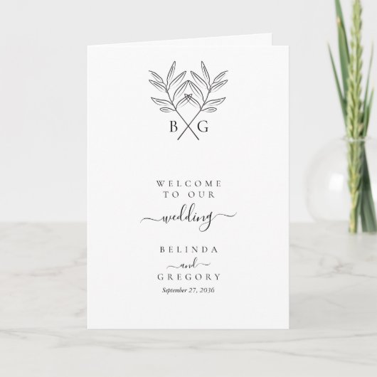 Minimalistisch Monogram Bruiloft Orde van Service Programma (Voorkant)